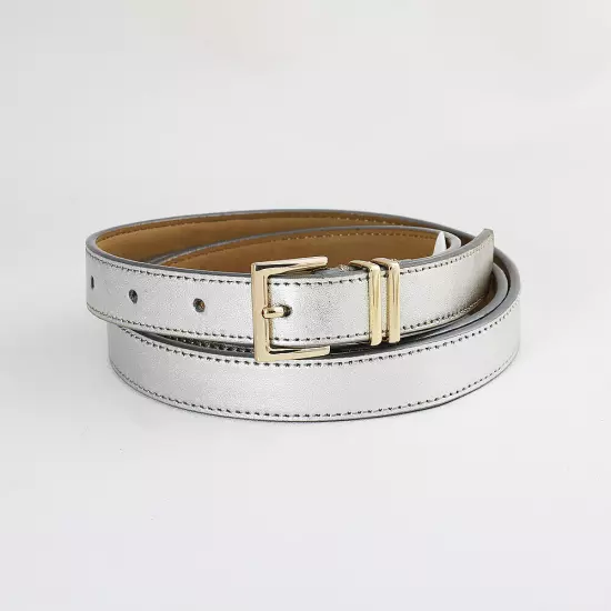 New with label TALBOTS Gold plain leather brass square button women's belt