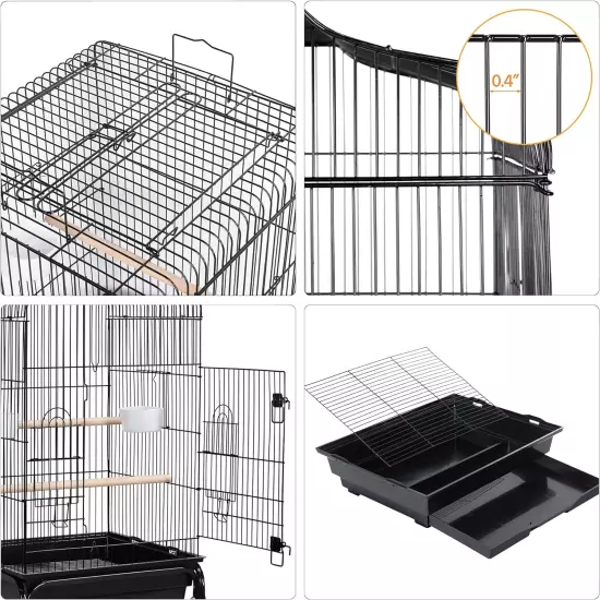 Open Top Rolling Parrot Bird Cage for Cockatiel Sun Parakeet Green Cheek Conure 