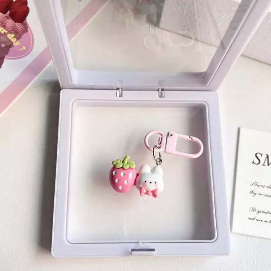 Cute Cake Rabbit Keychain Resin Charms Bag Charms Kawaii Pendant Cartoon Keyring