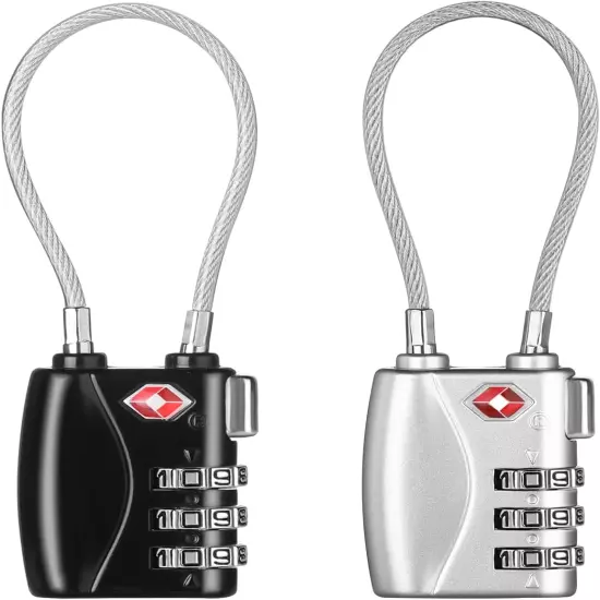 TSA Approved Luggage Locks, 2 Pack, Cable Travel Lock for Gym, School, Suitcases