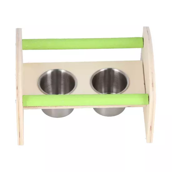  Wood Stand With 2 Stainless Steel Feeding Cup Playstand Training