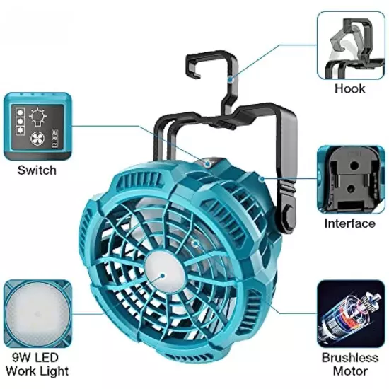 Portable Camping Fan for Makita 18V Li-ion Battery Outdoor Jobsite Fan Cordless