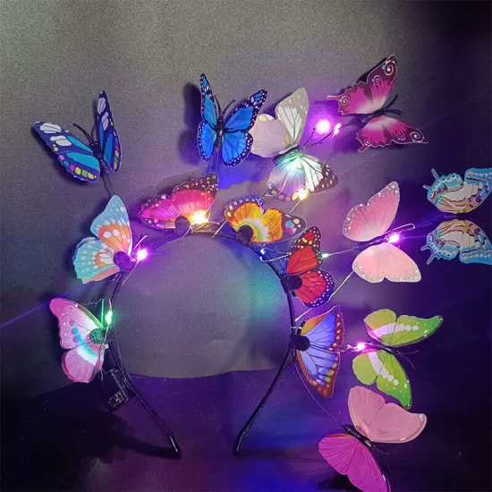 Women Girls Glowing LED Fairy Butterfly Party Hair Head Band Headband Hair Hoop