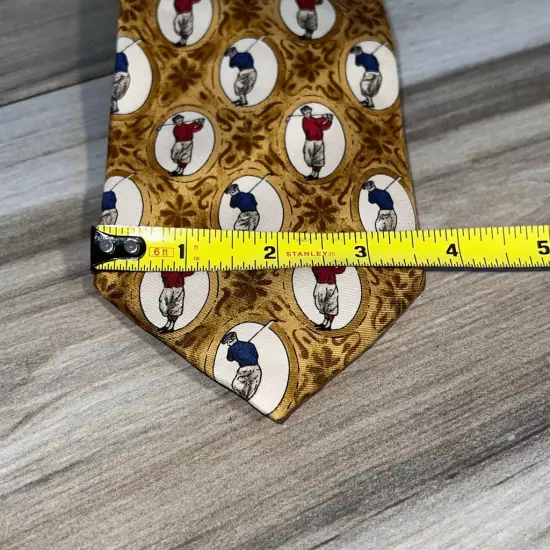 Lands End neck tie men’s OSFM gold tie gold red blue golfers silk Made in USA