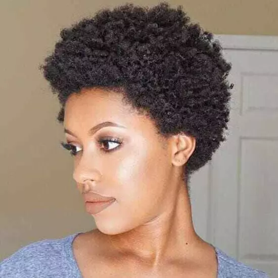 Short Black Afro Curly Human Hair For Women Machine Made None Lace Full Wig Sexy