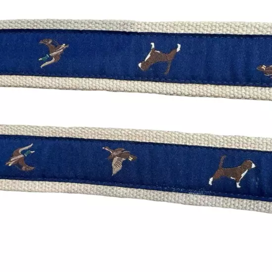 Hunting Sportsman Dog, Pheasant, Ducks Navy Blue on Khaki Ribbon Belt L/38/40