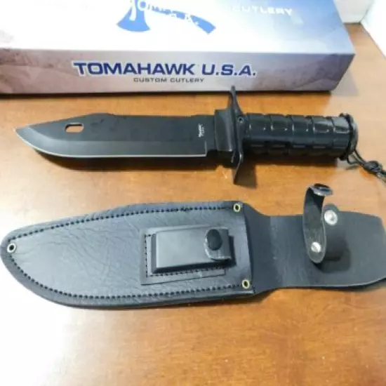 NEW TOMAHAWK CUTLERY 12.5" HUNTING KNIFE With 8" Fixed Blade--Leather Sheath --