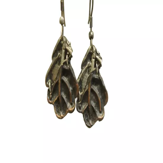 Oak Leaf Dangle Earrings Two Toned Bronze Pewter Colored