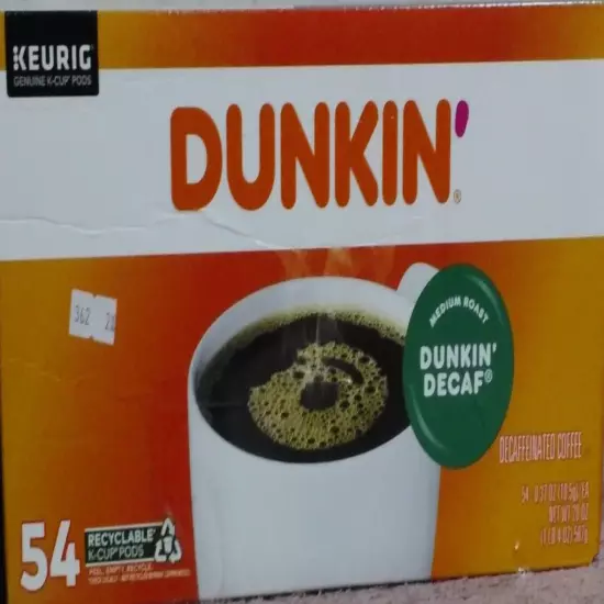 Dunkin' Donuts Decaf Coffee ~ K-Cups ~ Medium Roast ~ 54 Ct ~ 08/2025