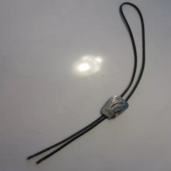 VERY VINTAGE ORIGINAL NATIVE USA STERLING SILVER/TURQUOISE BOLO TIE MARKED 'WM'.