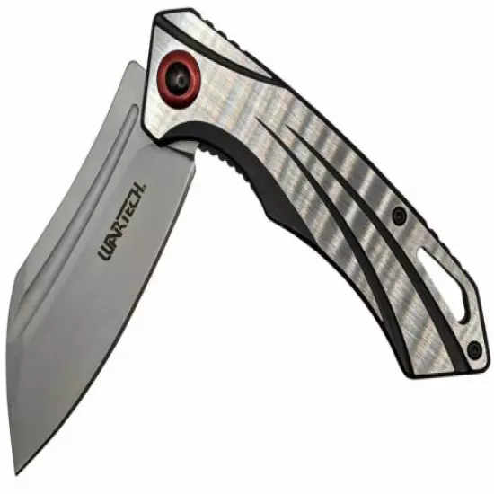 Spring-Assist Folding Knife | 3.25" Sheepsfoot Folding Gray Blade Black Red EDC