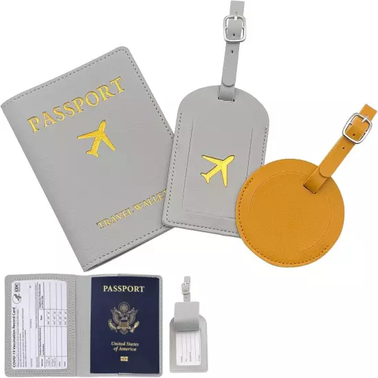 Leather Passport Holder and Luggage Tag Set Travel Passport Cover Document Case