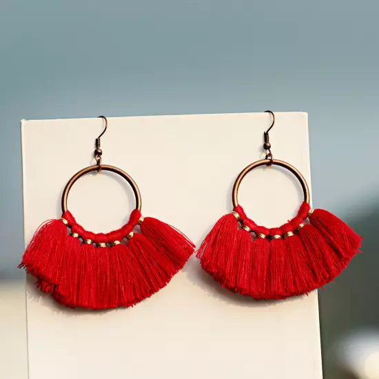 Fashion Women Bohemian Earrings Long Tassel Fringe Drop Dangle Ear Stud Jewelry