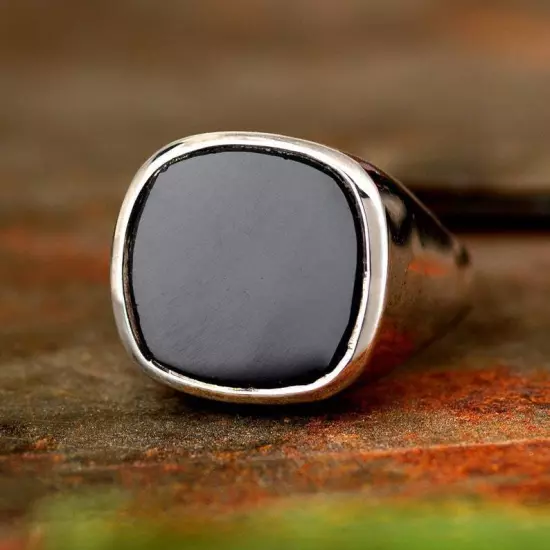 Natural Black Onyx Mens Ring, 925 Solid Sterling Silver, Best Gift For Father