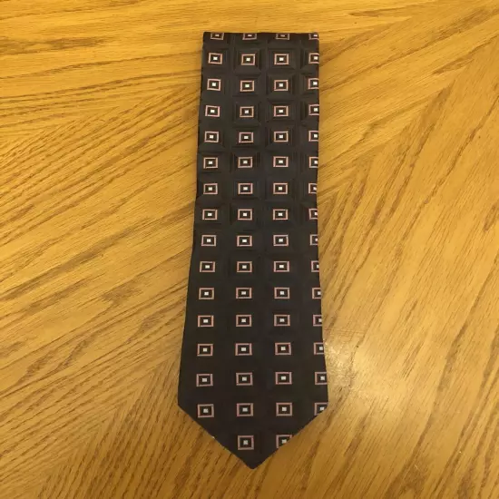 Ike Behar Silk Tie, Black Pink & White Geometric Squares