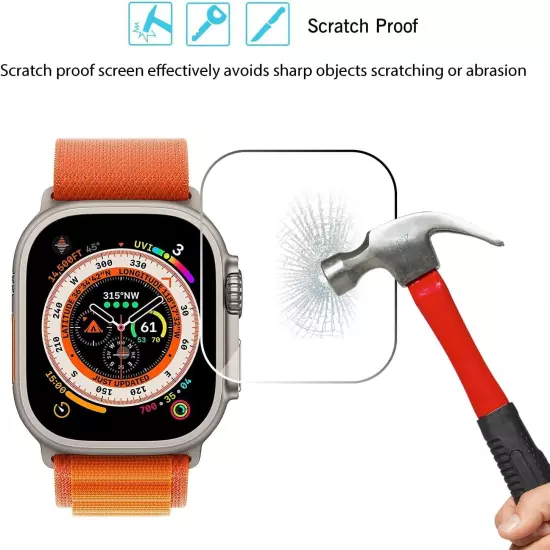 For Apple Watch Ultra 2 49mm Tempered Glass Screen Protector Clear Black Cover