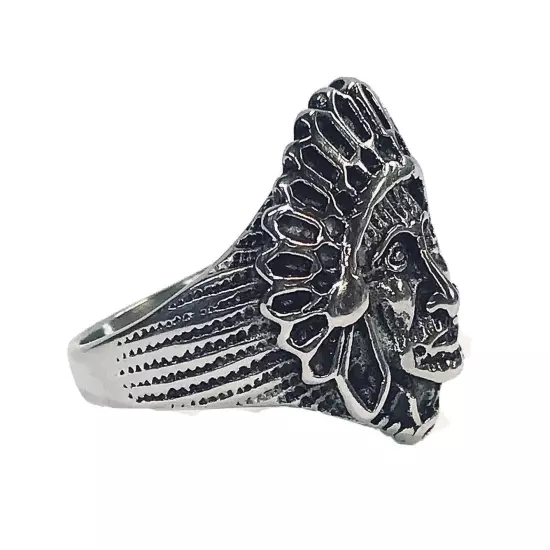 Stainless Steel Men’s Biker Style Ring Native American Indian Size 11