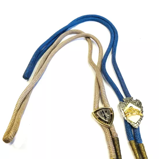 2 Vtg Bolo Ties Bronco Rider Western Brown Blue Cloth Cord 16 in 1 marked