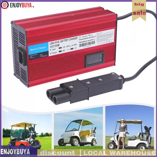 Golf Cart Battery Charger 48 Volt 12 Amp Barrel 2-Pin Plug Trickle Charging Mode