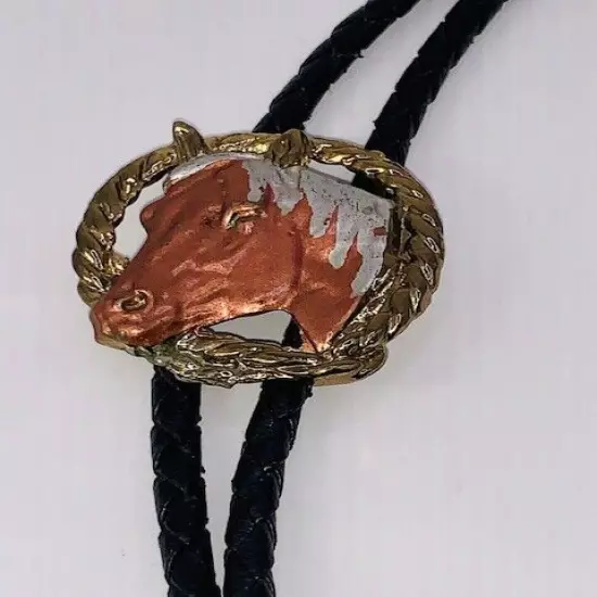 Vintage Country Western Enamel Painted Horse Theme Bolo Tie. Jewelry