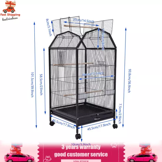 Black Large Bird Cage wit Rolling Stand Cockatiel Parakeet Finch Parrot Birdcage