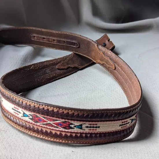 vintage NATIVE AMERICAN buckle belt 36 brown leather INDIAN silver creek WESTERN