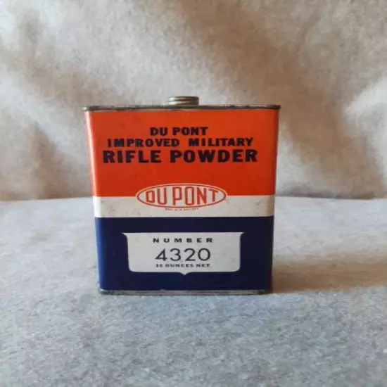 Vintage DUPONT Improved Military RIFLE Powder Tin Can No 4320 Lot # 35