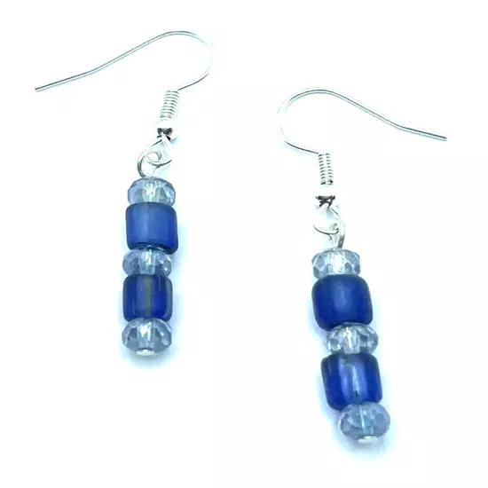 Brighton Deja Vu Blue Beads & Silver Embellishment Custom Earrings