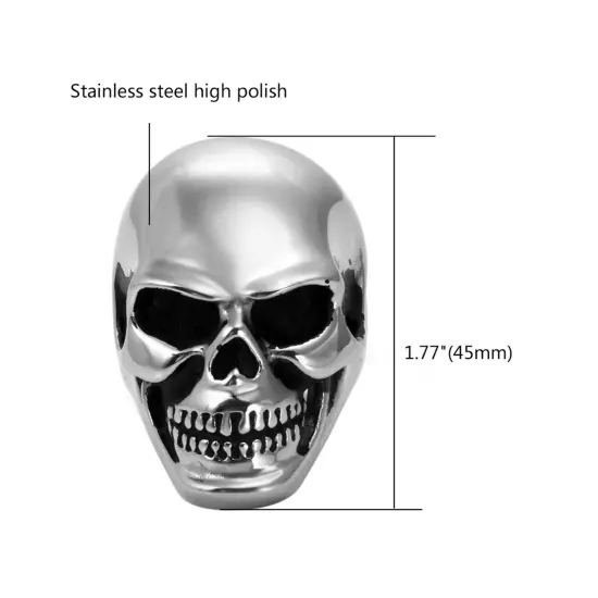 Heavy Gothic Skull Biker Stainless Steel Men's Ring High Polish Halloween Gift