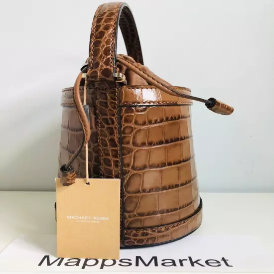 MICHAEL KORS COLLECTION Audrey Medium Croc Embossed Leather Bucket Bag CHESTNUT