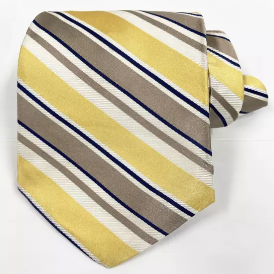 Dion Signature Yellow Biege Club Striped Regimental Repp Silk Tie 4" x 59"