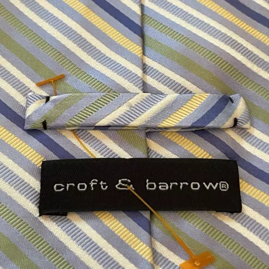 Croft & Barrow Blue Green Gold Repp 100% Silk Men’s Neck Tie Made In China