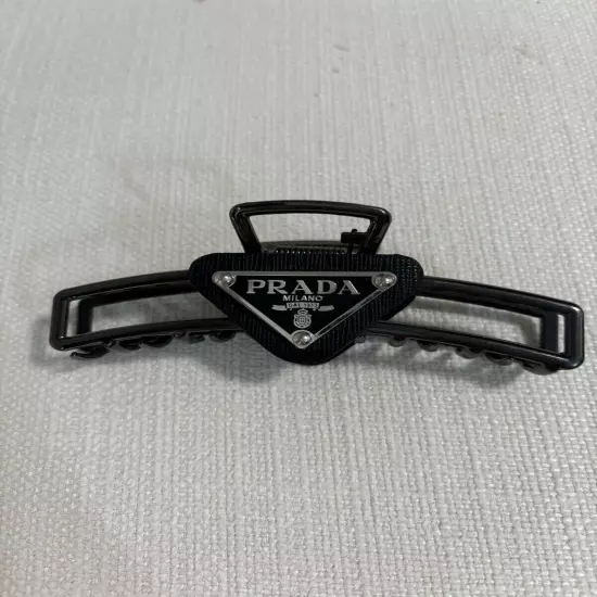 Prada Black Claw Hair Clip With Logo 4" Long