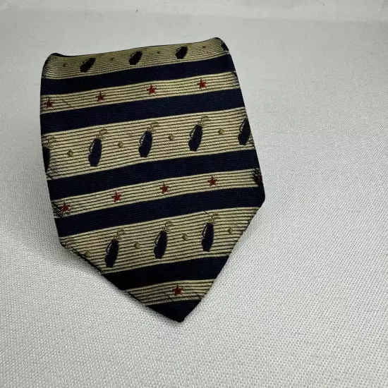 Tommy Hilfiger USA Silk Tie Gold Navy Blue Golf Bag Club Stripes Necktie Vintage