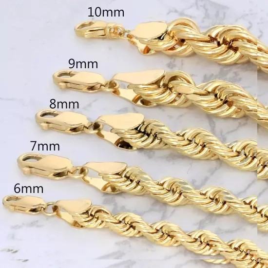 10K Yellow Gold Rope Diamond Cut Mens Chain Bracelet 8" -9" 6mm 7mm 8mm 9mm 10mm