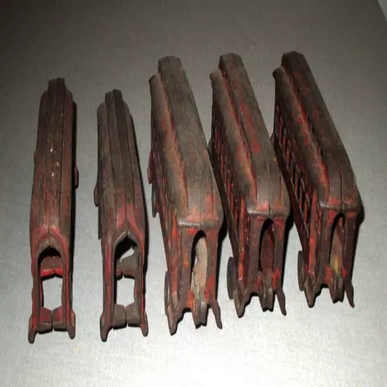 ANTIQUE FLOOR CAST IRON TOY TRAIN-SHIMER-SKIDOO-LEHIGH VALLEY R.R.-5 PIECE SET