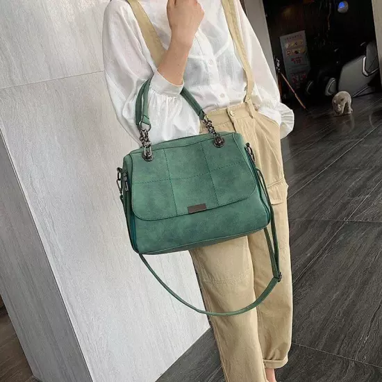 Matte Women Handbag Shoulder Bags Green PU Leather Lady Totes Bag Hand Bags