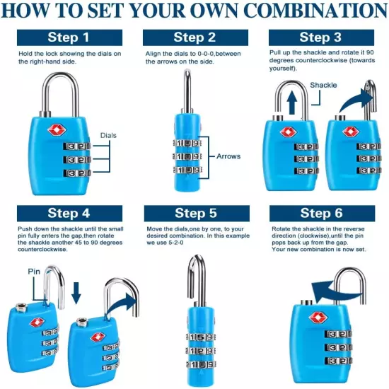 TSA Luggage Locks (4Pack) - 3 Digit Combination Padlocks - Approved Travel Lock 