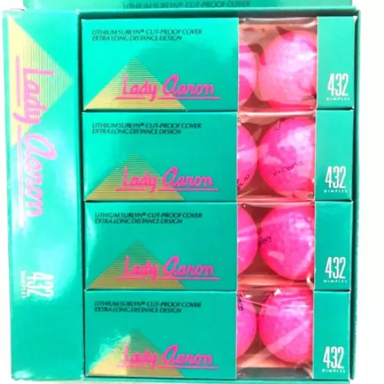 Vintage Golf Balls Lady Aaron One Box of12 Pink Balls New 432 Dimples Made USA 