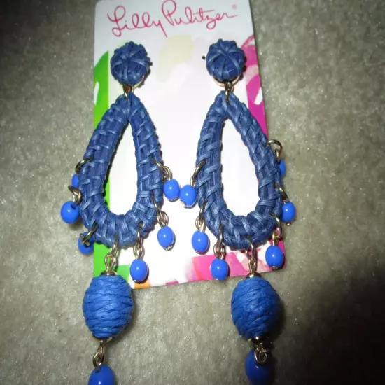 Lilly Pulitzer, wicker and beaded earrings navy blue pierced