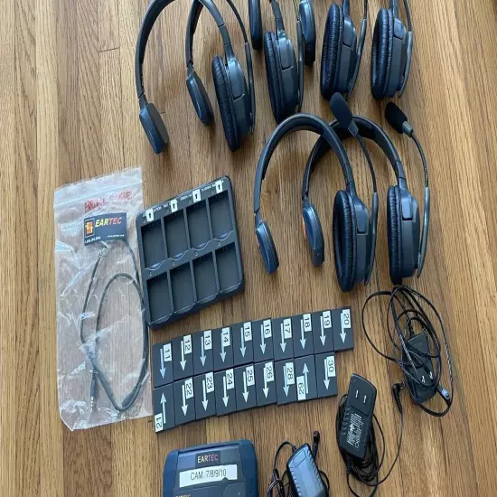 Eartec 10 HEADSETS + 2 Basestations, many extras- UltraLITE and UltraLITE HD