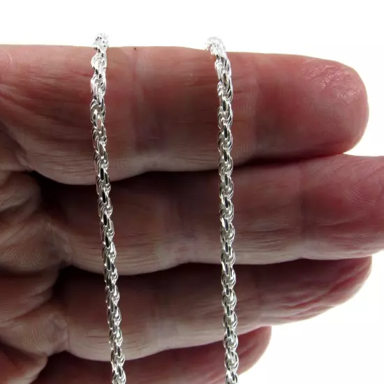 3MM Solid 925 Sterling Silver Italian DIAMOND CUT ROPE CHAIN Necklace Italy