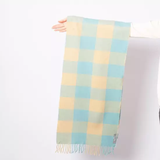 MAX MARA Lambswool Scarf Long Plaid Beige and Light Blue Winter Scarf Soft Scarf