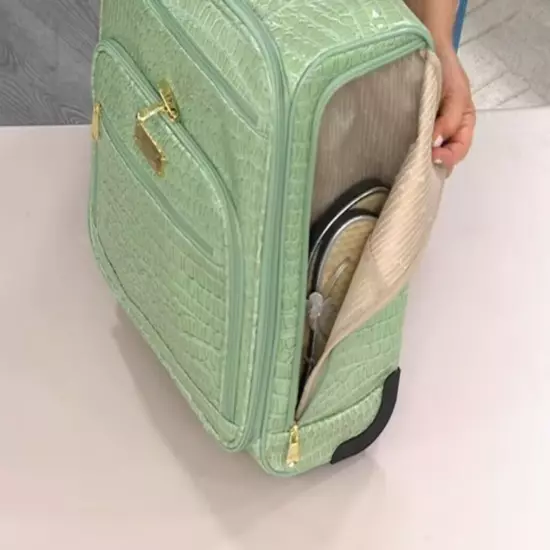 Samantha Brown Croco Embossed Spinner Luggage Travel Underseater Bag Sage Green