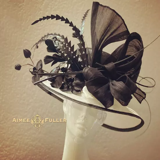 Aimee Fuller Black White Kentucky Derby Hat Big Del Mar Races Royal Ascot Hat