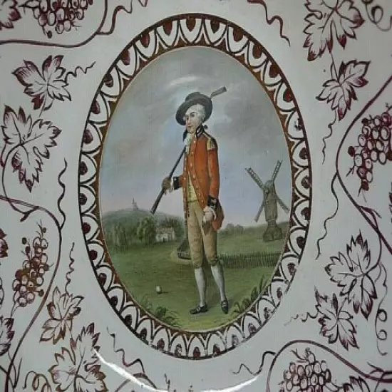 RARE ENGLISH GOLFING GOLFER HAND PAINTED LARGE BOWL 18th CENTURY INCREDIBLE 