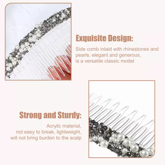 2pcs Rhinestone Side Hair Comb 20 Wide Teeth Faux Pearl Side Combs for Women