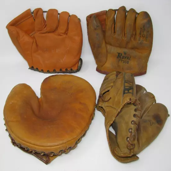 Lot 4 Vintage Baseball Gloves Royal, McKinnon, Rawlings G-250, Dubow 618