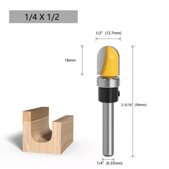 1/4" Shank Template Round Nose Core Box Bowl V-Groove Flush Trim Router Bit Set