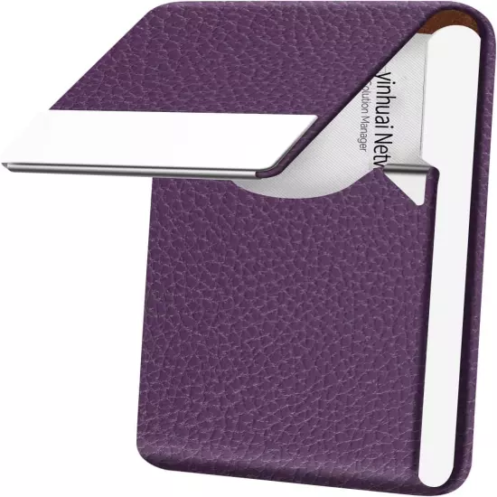 Business Card Holder/Case with Premium PU Leather and Stainless Steel for Men an